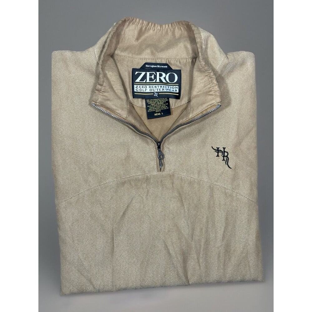 Zero Restrictions Golf Outerwear 1/4 Zip Pullover Mens Large Tan Herringbone